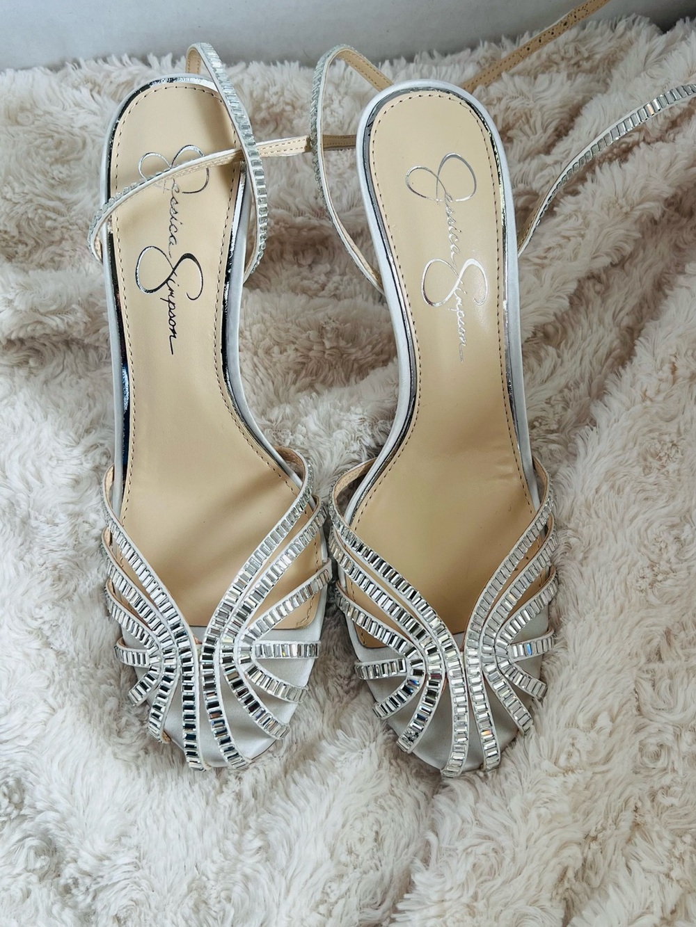 Jessica Simpson Jileta Silver Crystal Strappy Heels